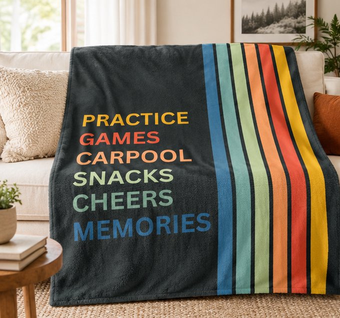 Sherpa Fleece Blanket — All Sports | "Practice Games Carpool Snacks Cheers Memories" Throw