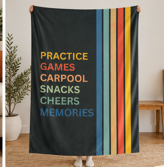 Sherpa Fleece Blanket — All Sports | "Practice Games Carpool Snacks Cheers Memories" Throw