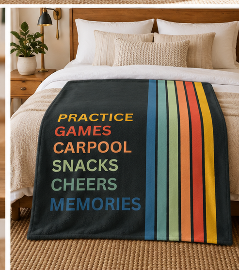 Sherpa Fleece Blanket — All Sports | "Practice Games Carpool Snacks Cheers Memories" Throw