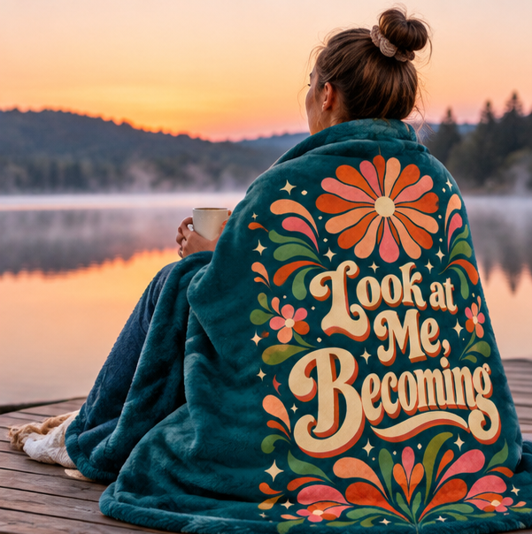 Look at Me, Becoming Sherpa Fleece Blanket — Retro Floral Inspirational Throw