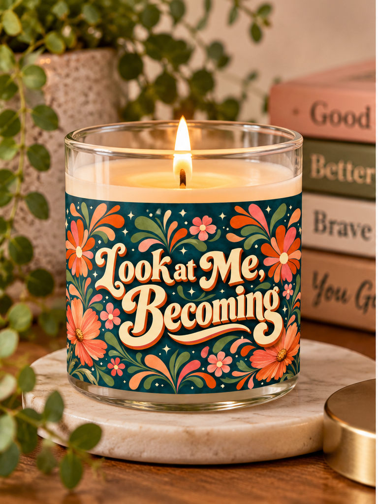 Look at Me Becoming Candle | Self Growth Gift | Retro Floral Candle | Positive Affirmation Gift | Self Love Decor