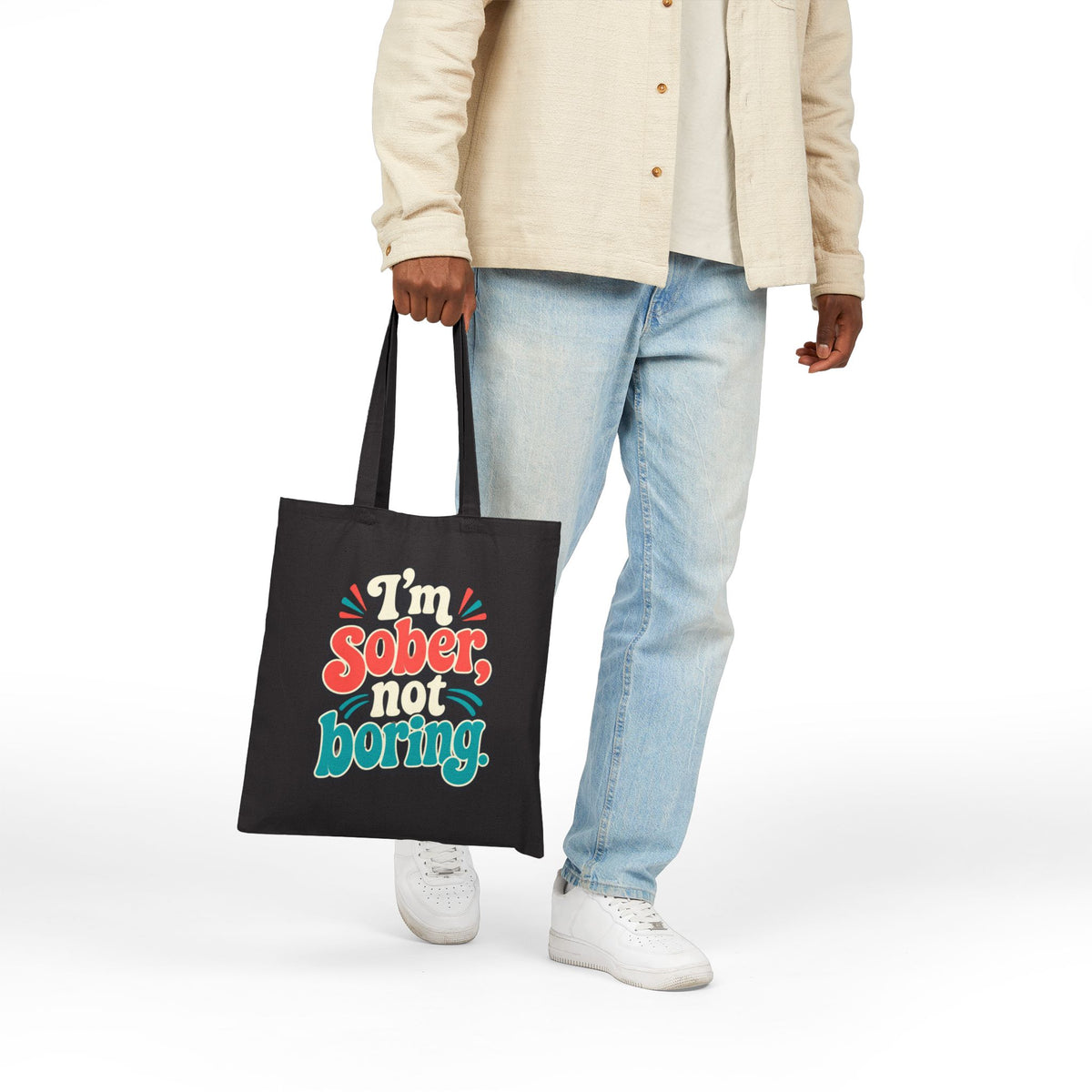 Tote Bag — "I'm Sober, Not Boring" Sober Pride Canvas Tote