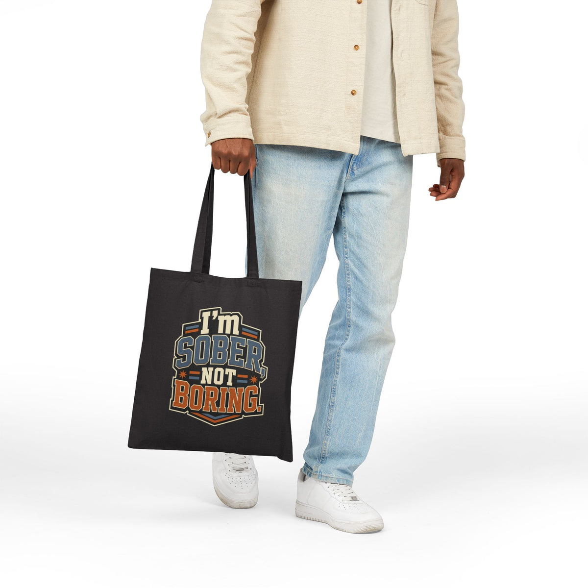 I'm Sober Not Boring Tote Bag | Sober Lifestyle Canvas Tote, Recovery Statement Bag