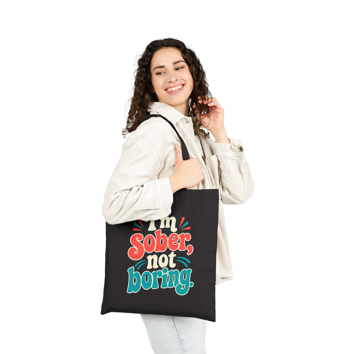 Tote Bag — "I'm Sober, Not Boring" Sober Pride Canvas Tote