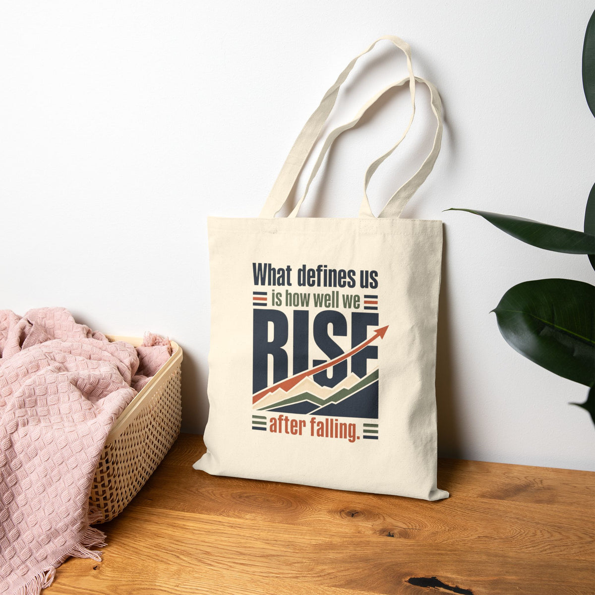 Rise After Falling Canvas Tote - Inspirational Motivational Quote Bag