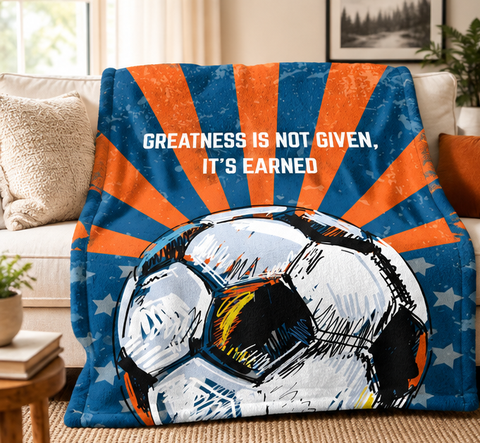 “Greatness Is Not Given, It’s Earned” Soccer Sherpa Fleece Blanket