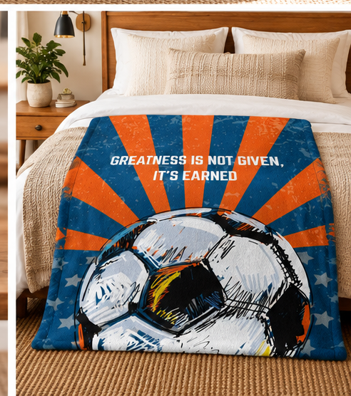“Greatness Is Not Given, It’s Earned” Soccer Sherpa Fleece Blanket