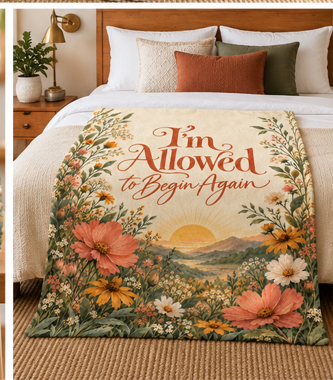 Sherpa Blanket — "I'm Allowed to Begin Again" Floral Inspirational Throw
