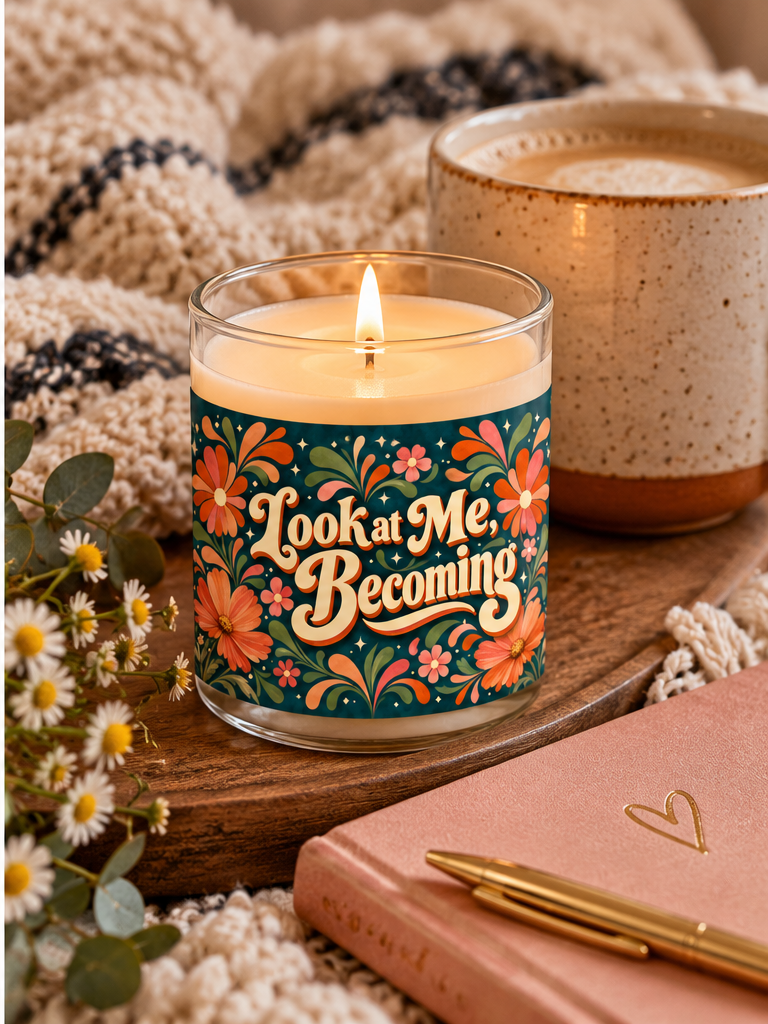 Look at Me Becoming Candle | Self Growth Gift | Retro Floral Candle | Positive Affirmation Gift | Self Love Decor