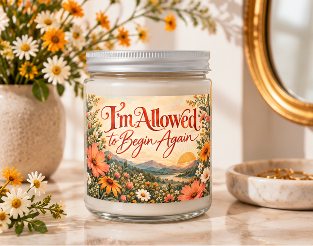 I'm Allowed to Begin Again Candle | Inspirational Gift | Self Care Candle | New Beginnings Gift | Wildflower Decor
