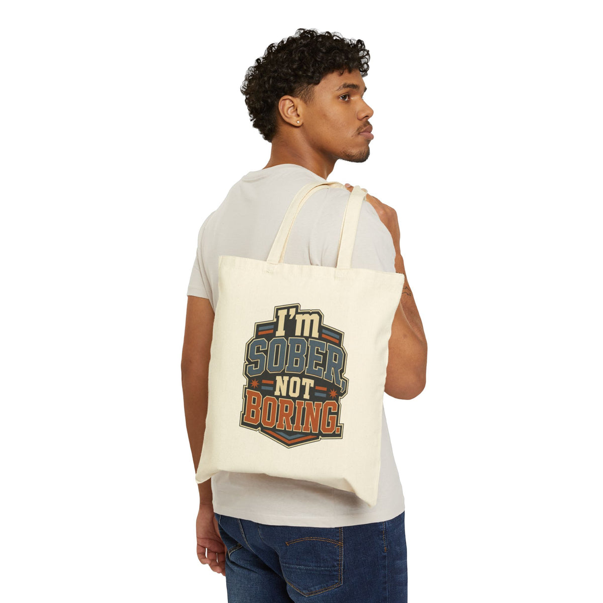 I'm Sober Not Boring Tote Bag | Sober Lifestyle Canvas Tote, Recovery Statement Bag