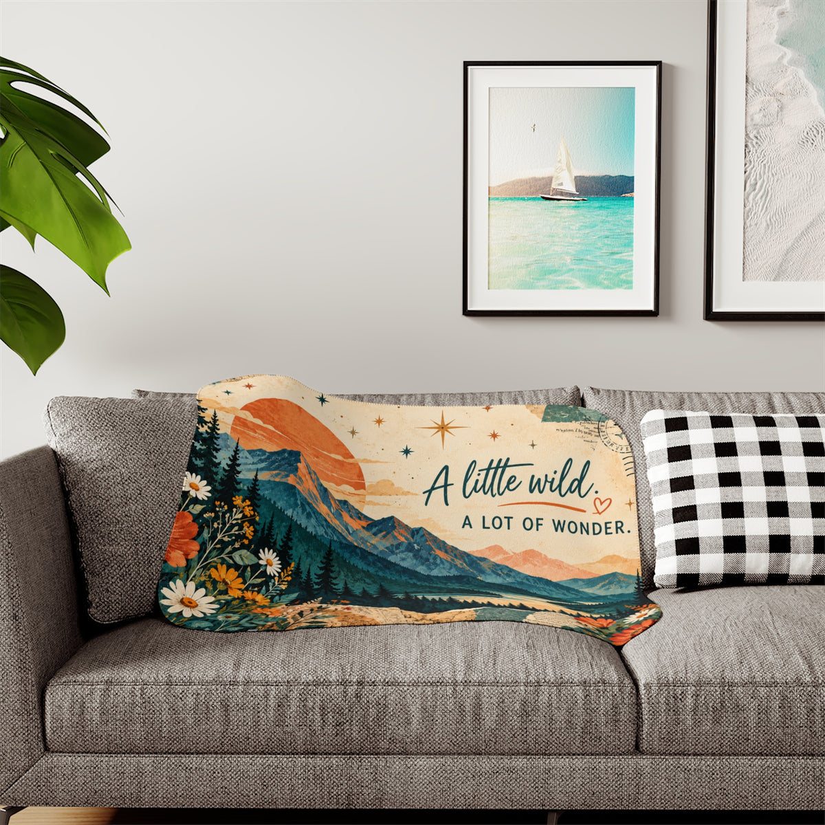 A Little Wild Mountain Sherpa Blanket | Wildflower Throw Blanket | Cozy Cabin Decor | Nature Lover Gift | Rustic Boho Blanket