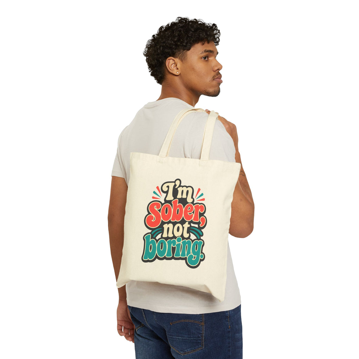 Tote Bag — "I'm Sober, Not Boring" Sober Pride Canvas Tote